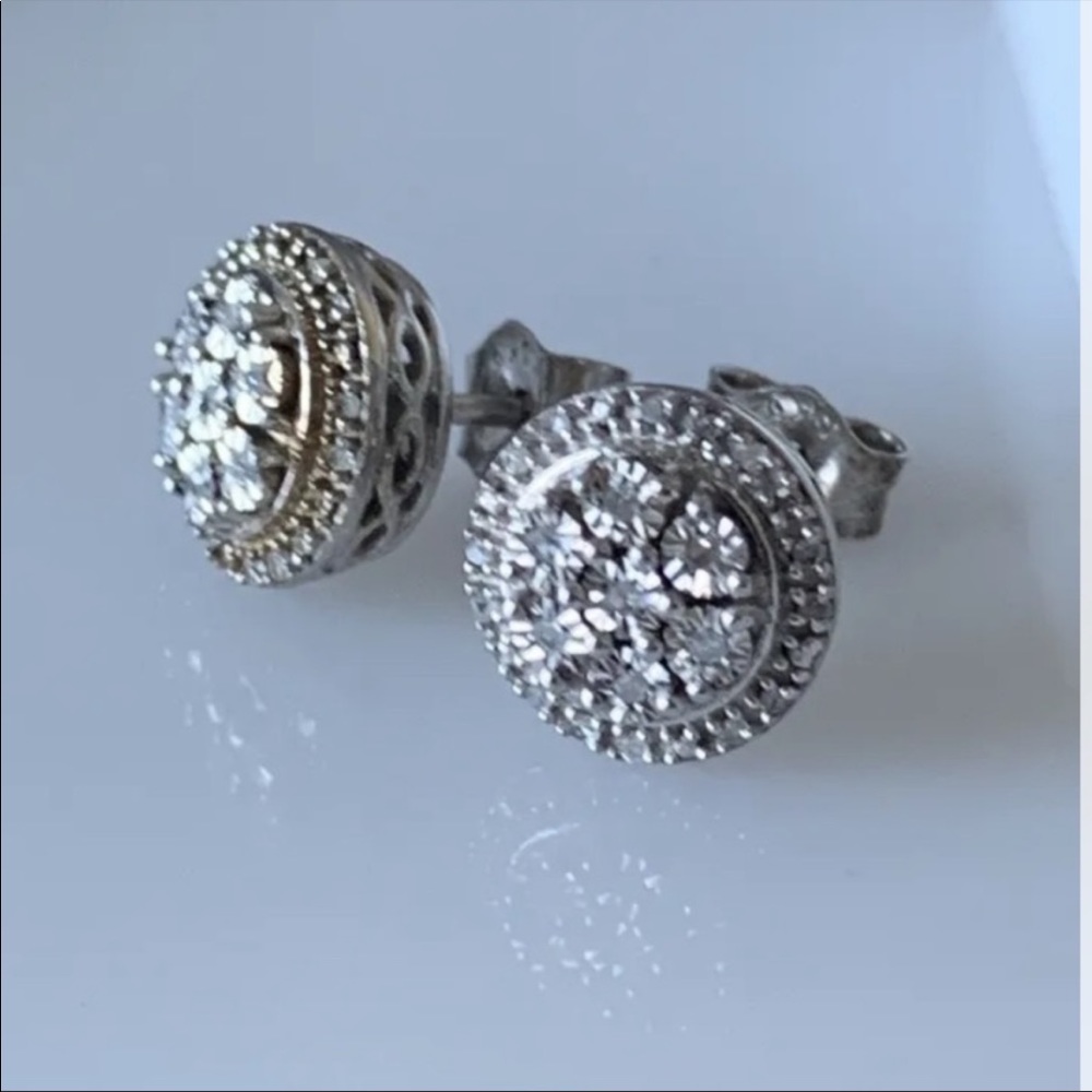 Sterling and genuine diamond CLUSTER EARRINGS